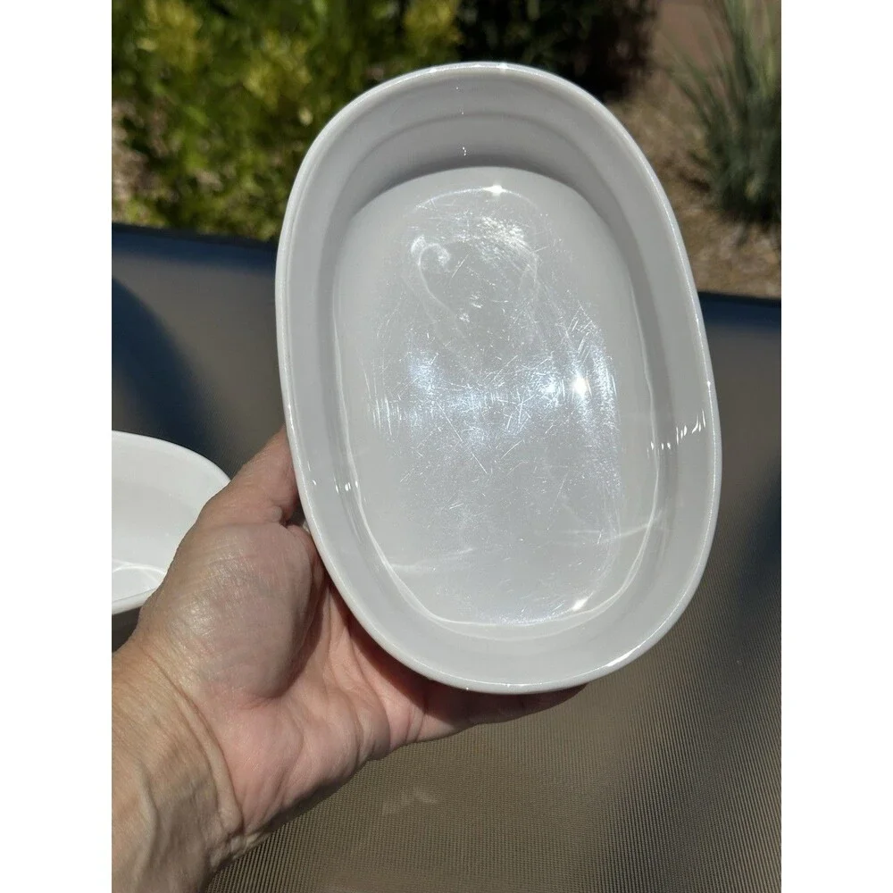 Lot 2 Corning Ware French White Oval Individual Casserole Set Baking Dish F-15-B